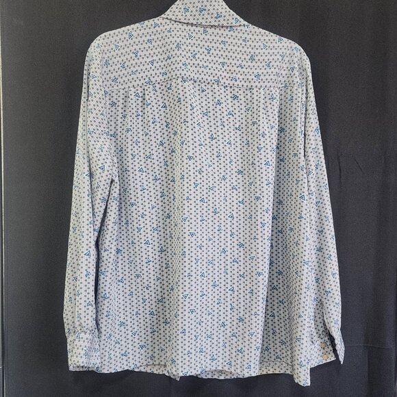 VINTAGE Pendleton Country Sophisticates Gray Blue Geometric Print Tie Neck Blous - Picture 5 of 9